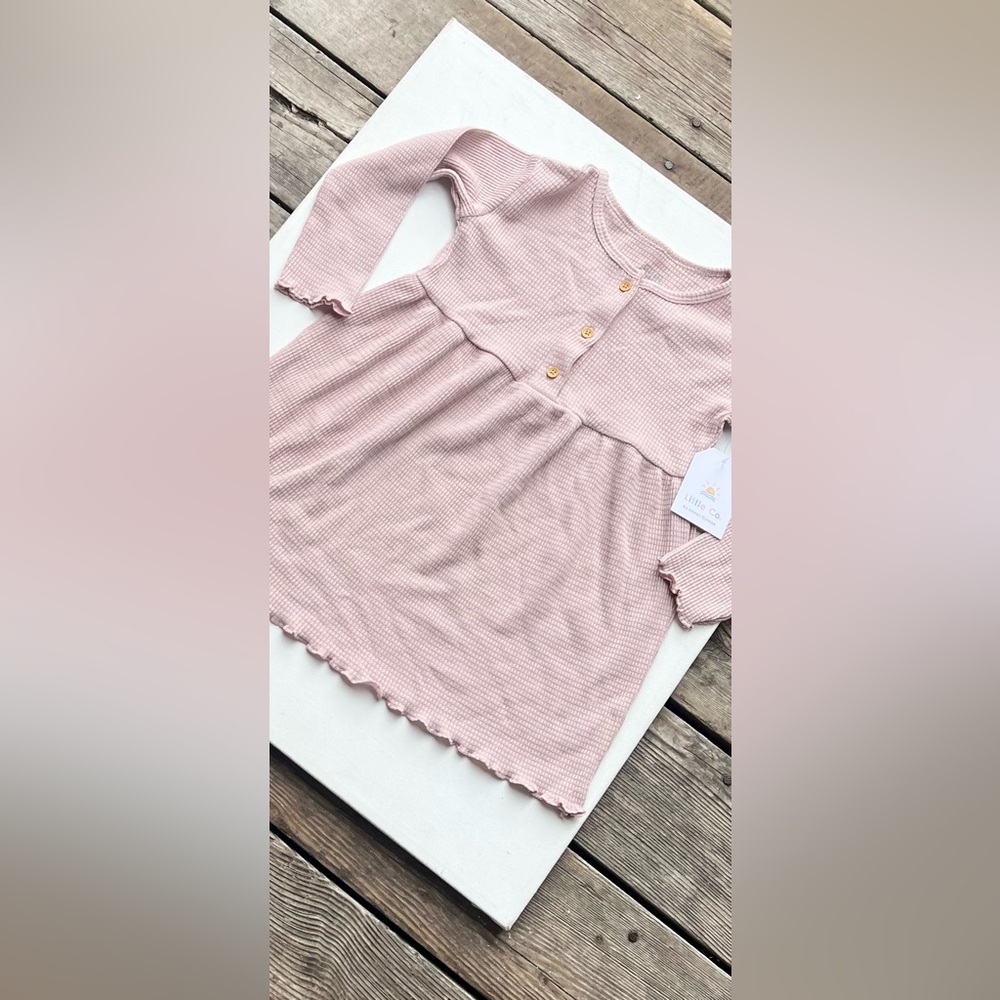 Little Co. Pink Long Sleeve Henley Dress NWT - Picture 3 of 8